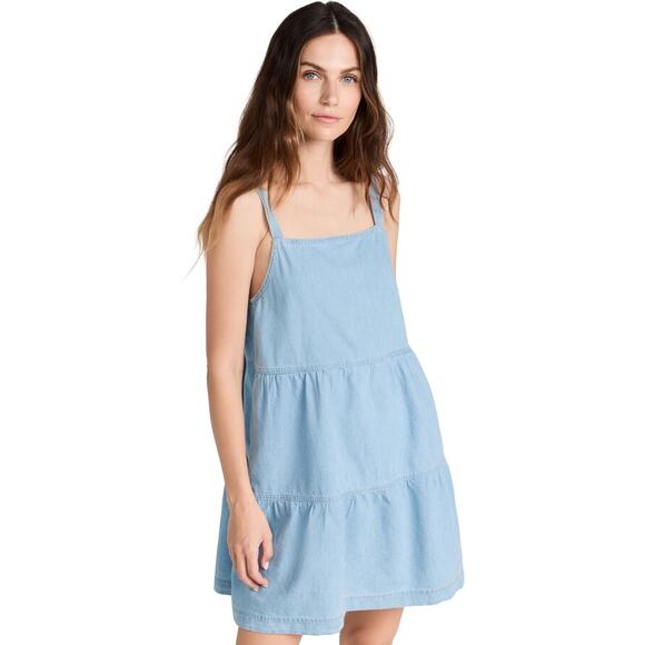 Z Supply Daniela Blue Chambray Square Neck Strap Tiered Denim Jeans Dress Sz XS - Picture 5 of 10